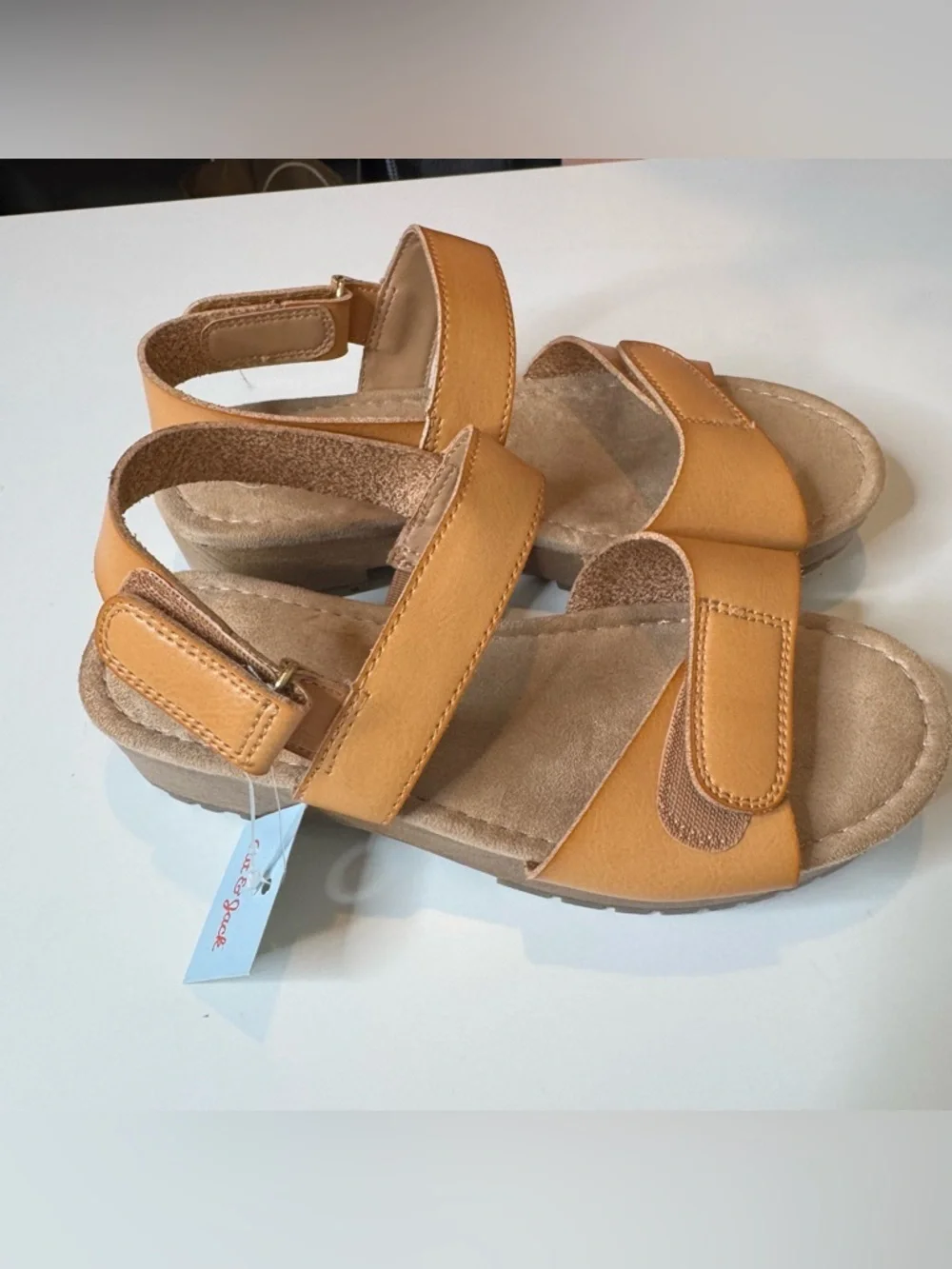 Cat & Jack Toddler Girls Tan Sandals Size 2 Double Strap Velcro Comfort